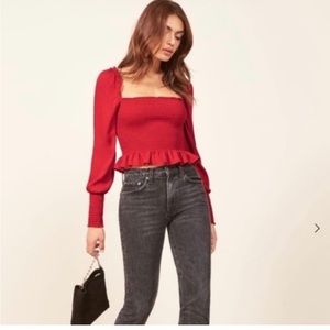 REFORMATION PINTO SMOCKED SHIRT